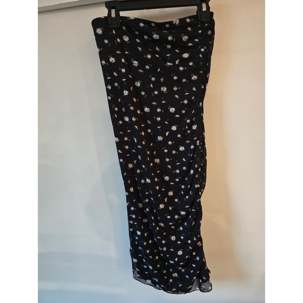 No Boundaries Strapless Daisy Floral Midi Dress Black Cottagecore Size Small